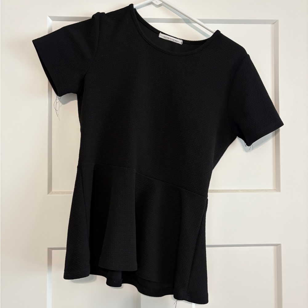 Women's Black Peplum Short-Sleeve Top